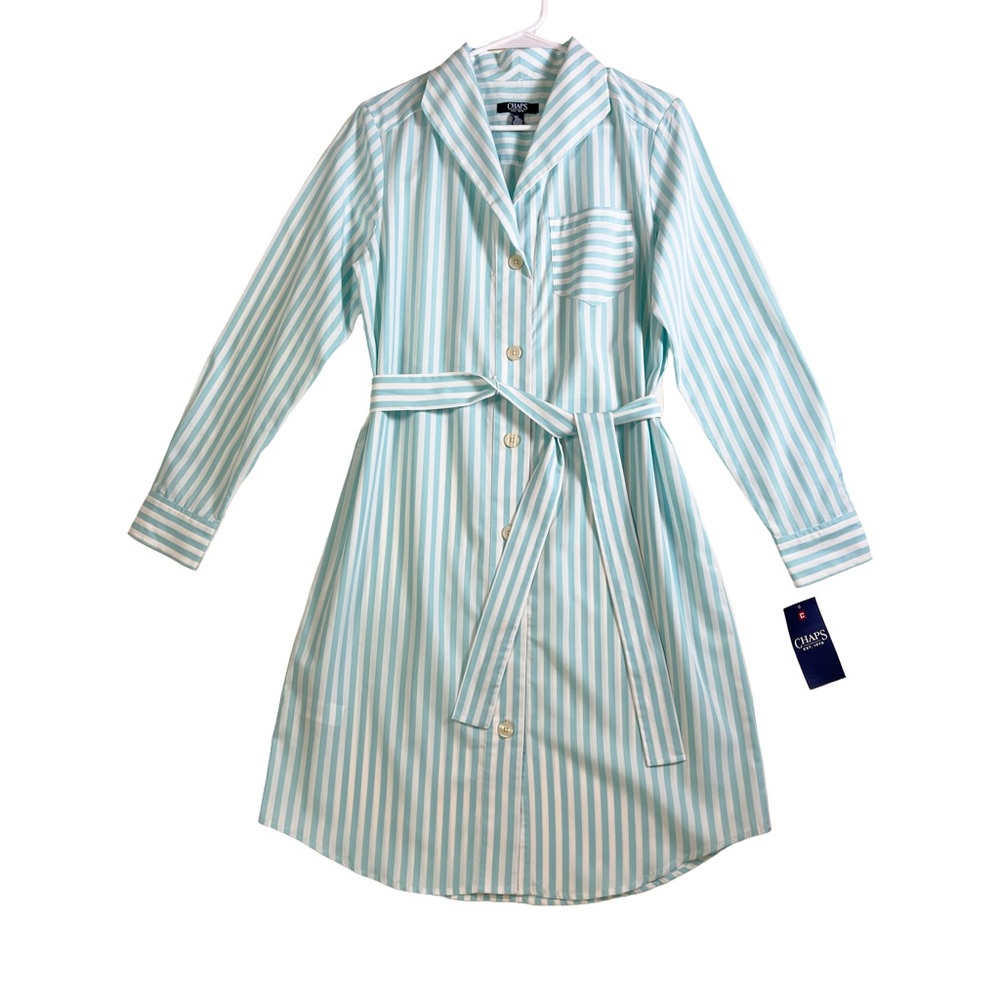 CHAPS Shirt Dress Striped Aqua Green & White Size 8 NEW